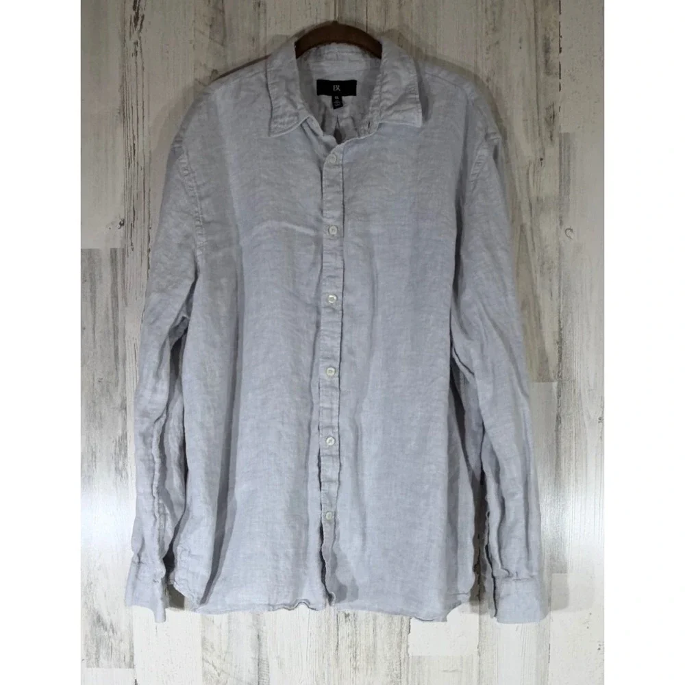 Banana Republic Linen Shirt XL Light Gray Long Sleeve Standard Fit Beach Coastal
